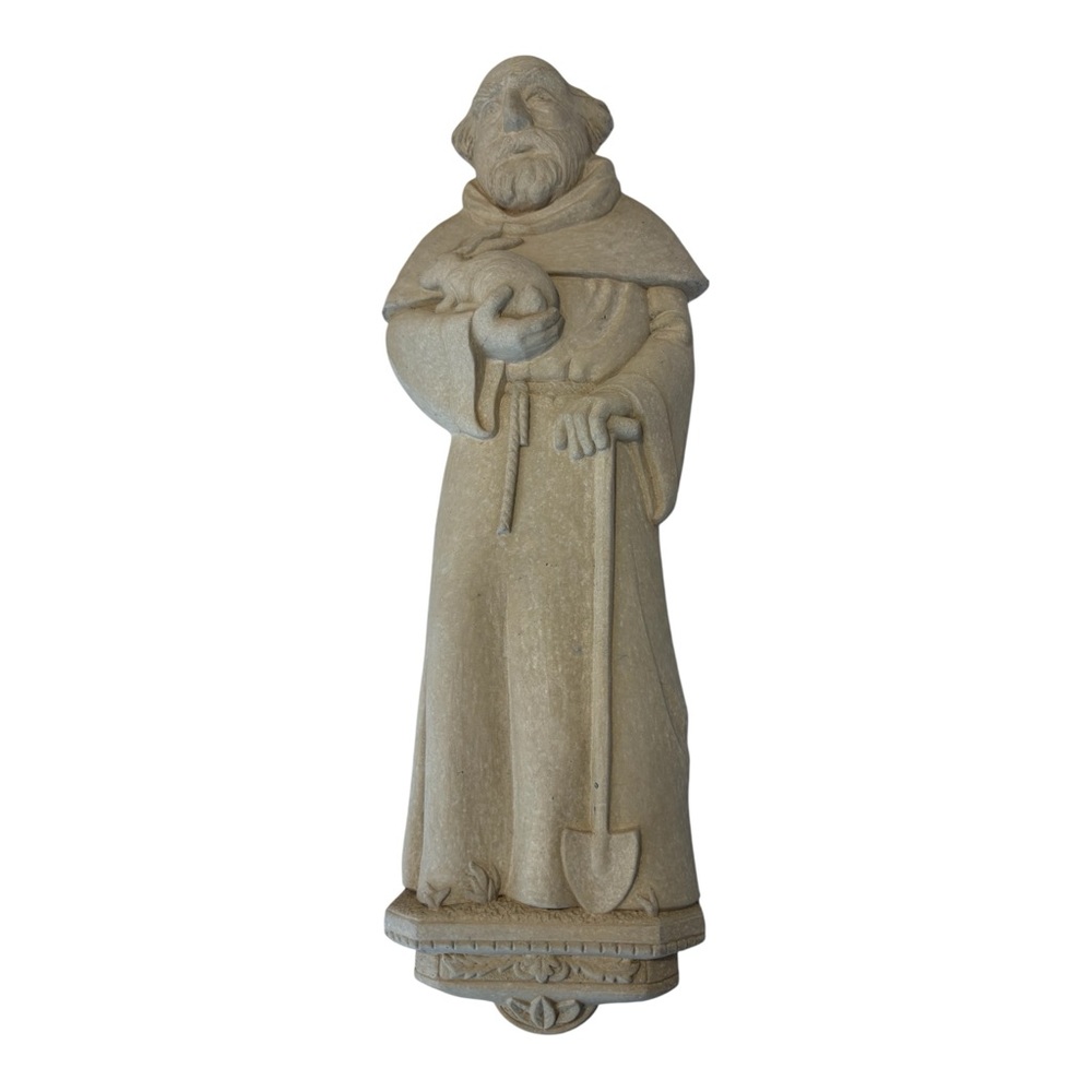 VINTAGE CARRUTH ST FRANCIS FIACRE GARDEN MONK RABBIT CONCRETE WALL PLAQUE 16"